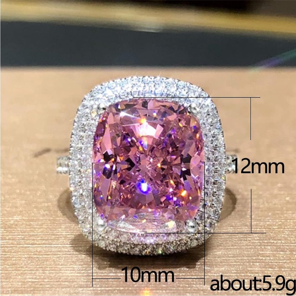 Elegant Pink and Sterling Silver Women's Ring 8 Carat Cocktail Ring Affinny - Picture 7 of 11